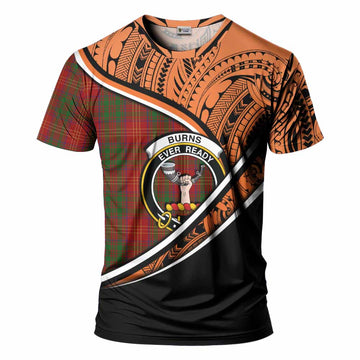 Burns Crest Tartan T-Shirt with Polynesian Vibes Style - Orange Version