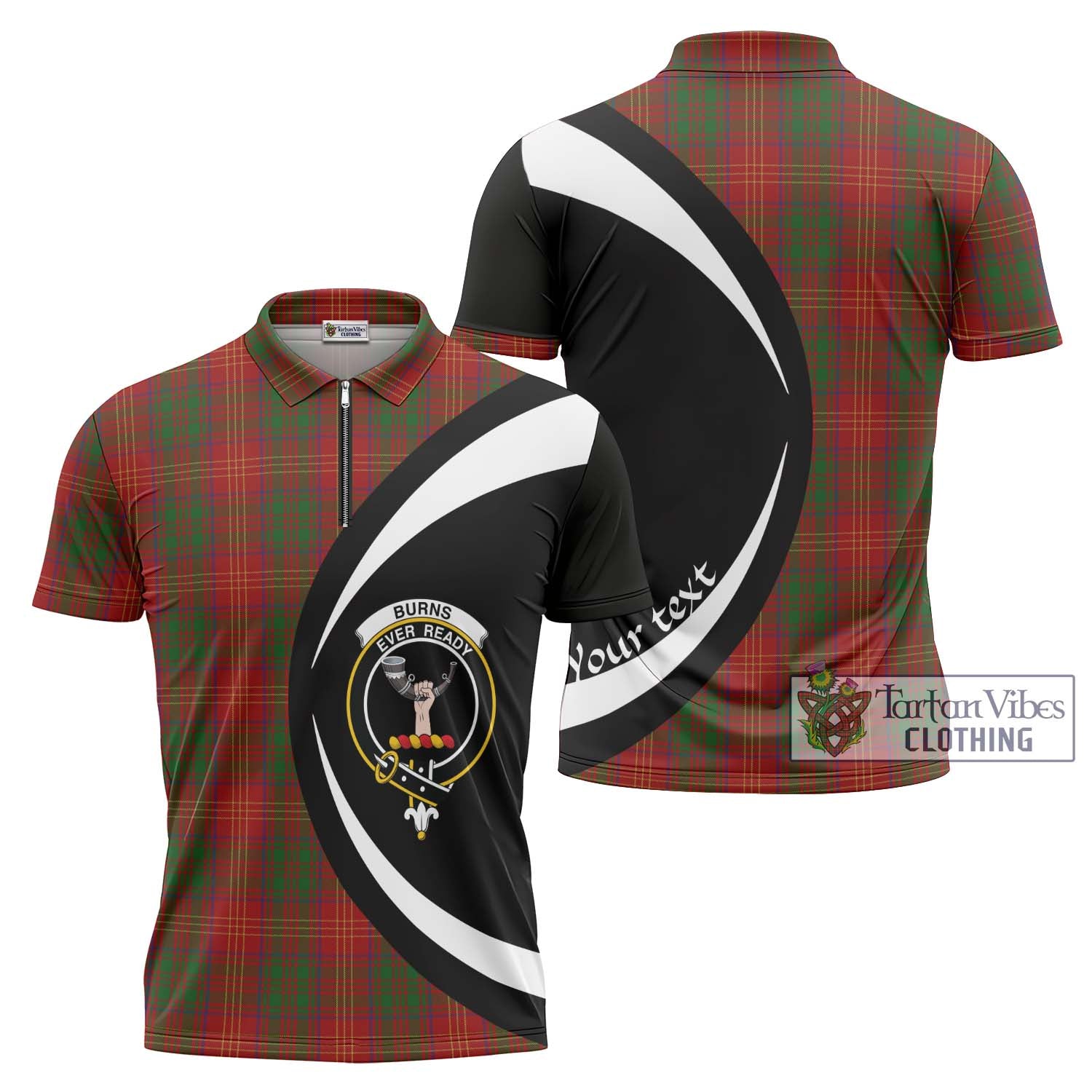 Tartan Vibes Clothing Burns Tartan Zipper Polo Shirt with Family Crest Circle Style