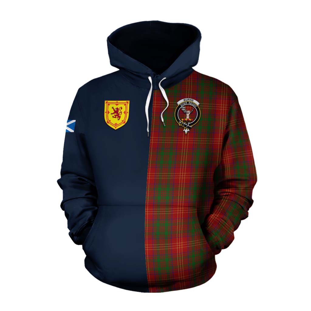 Tartan Vibes Clothing Burns Tartan Cotton Hoodie Alba with Scottish Lion Royal Arm Half Style