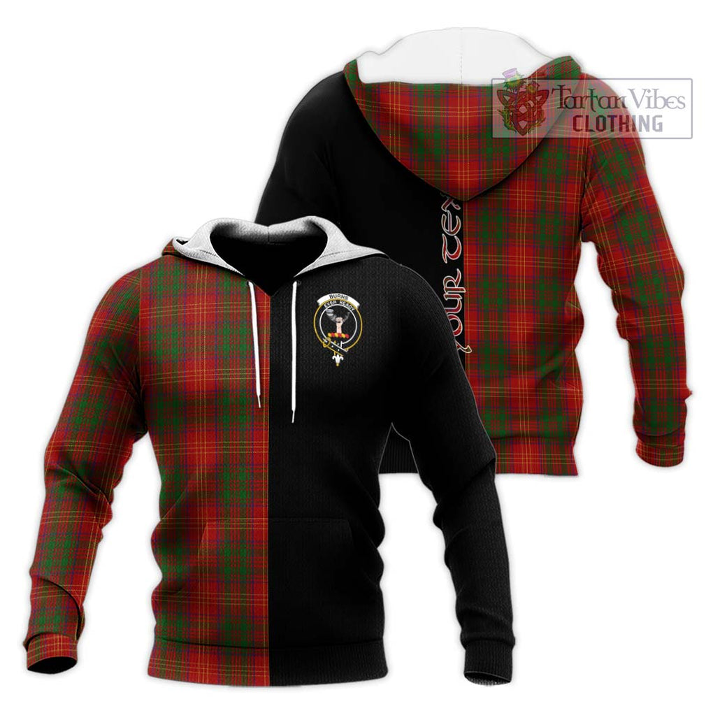 Burns Tartan Knitted Hoodie with Family Crest and Half Of Me Style Unisex Knitted Pullover Hoodie - Tartanvibesclothing Shop