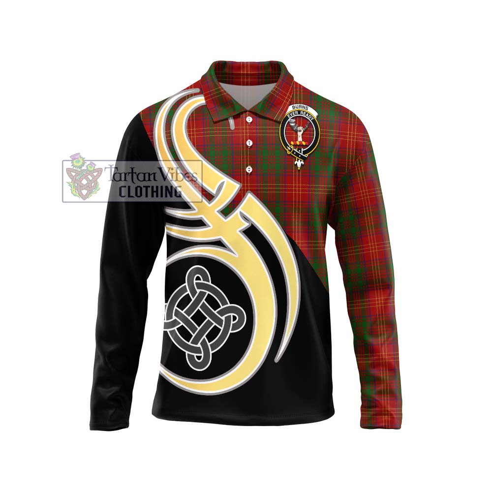 Burns Tartan Long Sleeve Polo Shirt with Family Crest and Celtic Symbol Style Unisex - Tartan Vibes Clothing