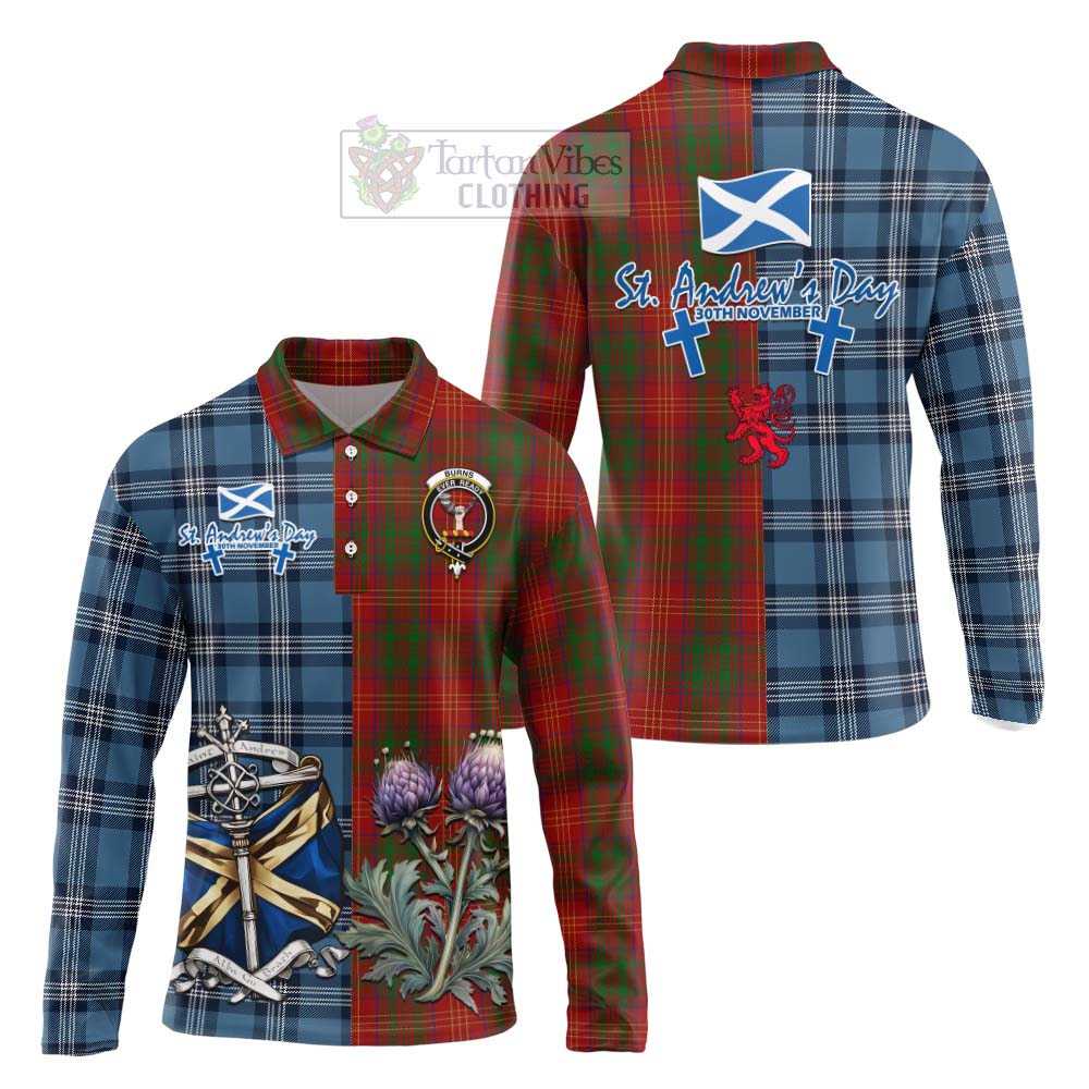 Tartan Vibes Clothing Burns Tartan Long Sleeve Polo Shirt Happy St. Andrew's Day Half Tartan Style