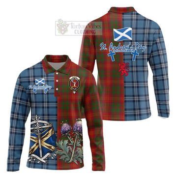 Burns Tartan Long Sleeve Polo Shirt Happy St. Andrew's Day Half Tartan Style