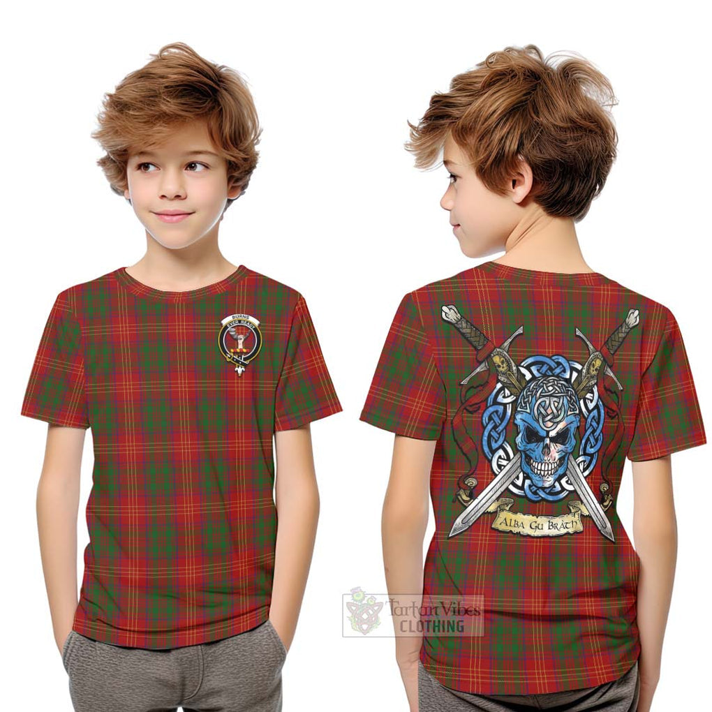 Tartan Vibes Clothing Burns Tartan Kid T-Shirt with Family Crest Celtic Skull Style