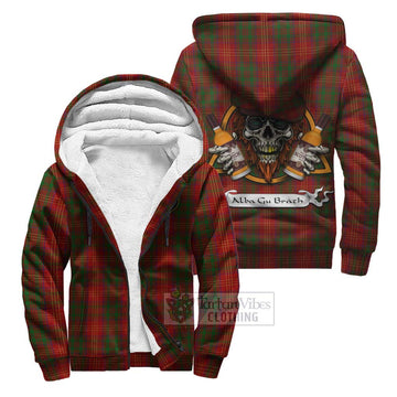 Burns Tartan Sherpa Hoodie with Family Crest and Bearded Skull Holding Bottles of Whiskey