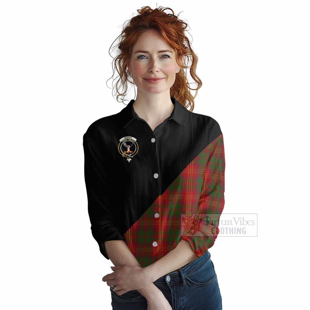 Tartan Vibes Clothing Burns Tartan Women's Casual Shirt with Family Crest and Military Logo Style