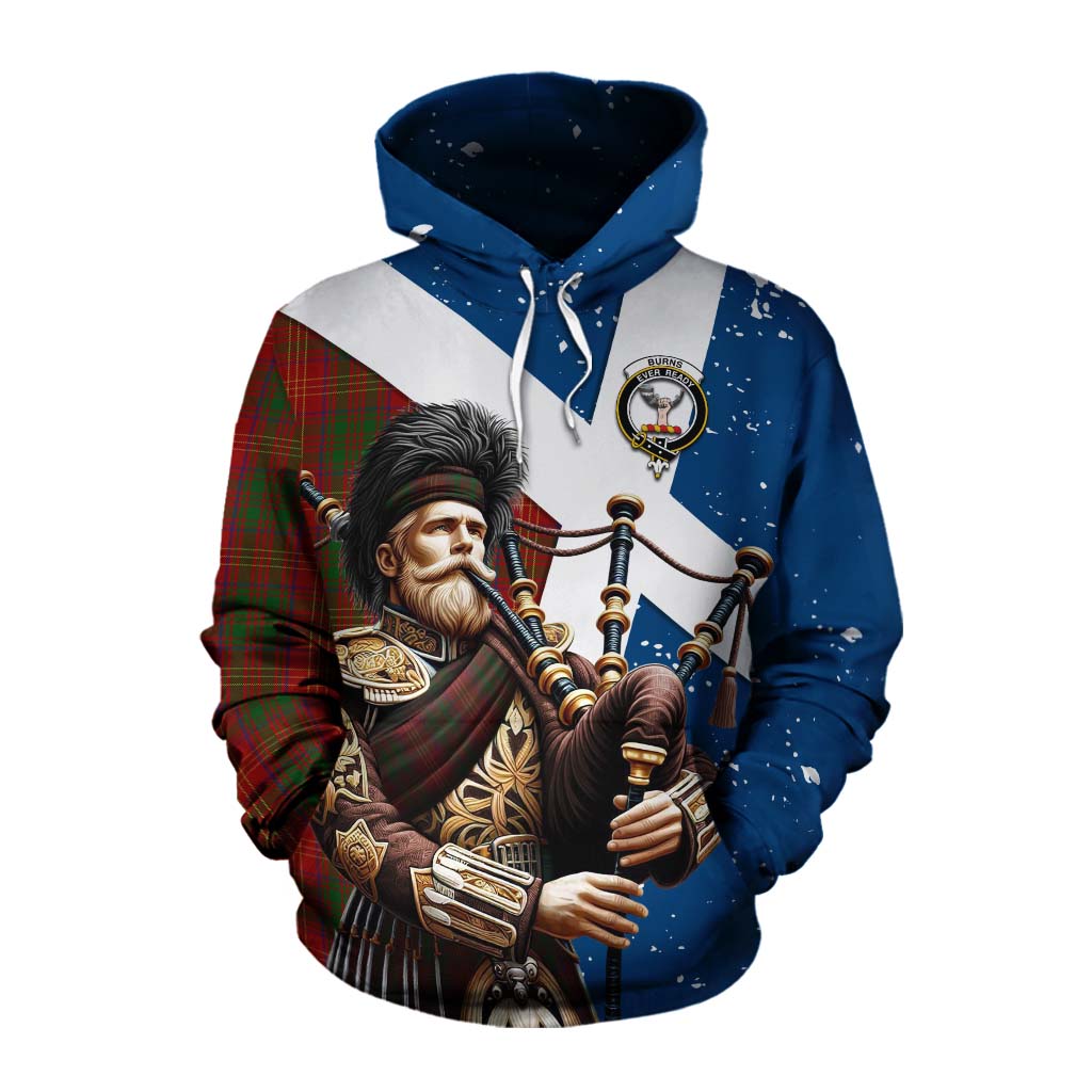 Tartan Vibes Clothing Burns Tartan Cotton Hoodie with Family Crest Scottish Bagpiper Vibes