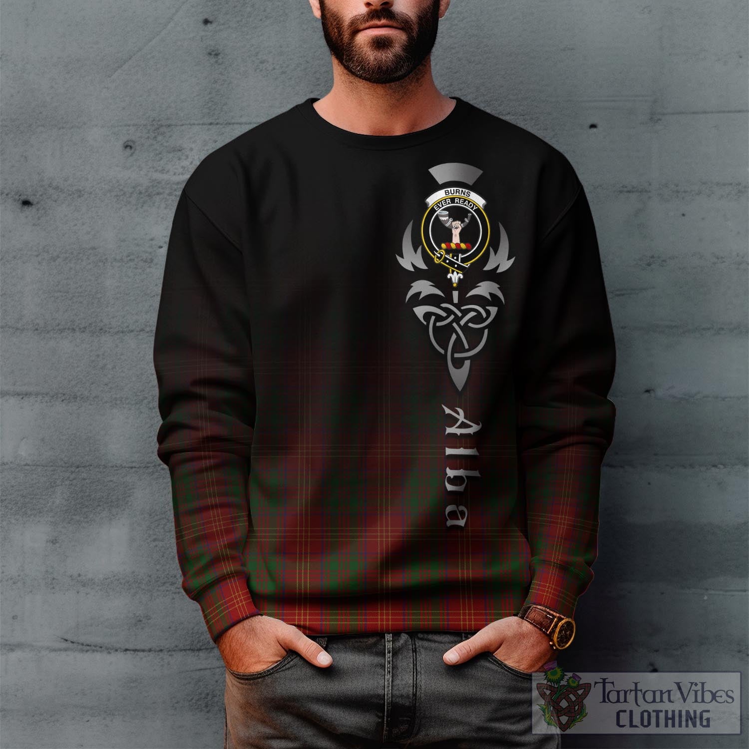 Tartan Vibes Clothing Burns Tartan Sweatshirt Featuring Alba Gu Brath Family Crest Celtic Inspired