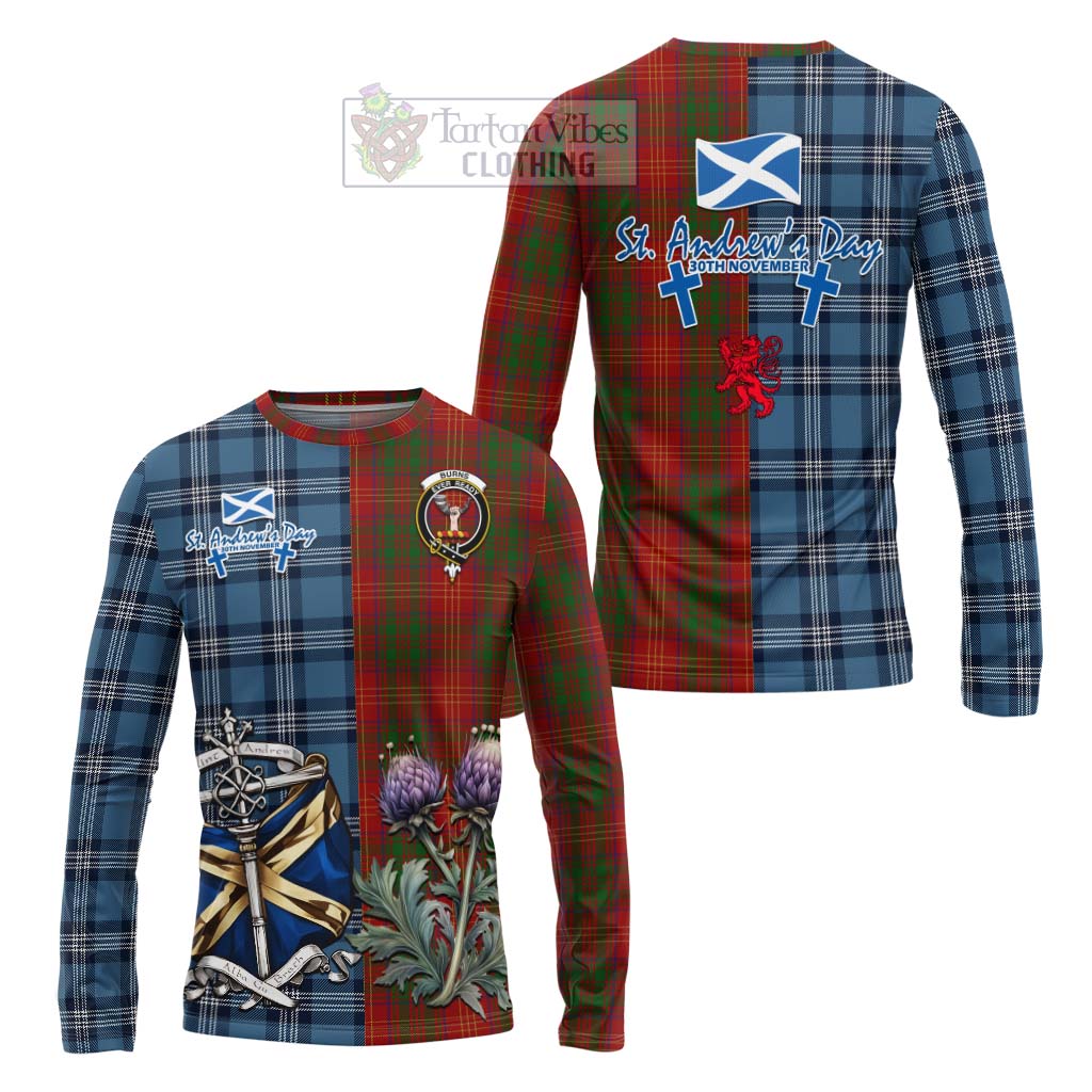 Tartan Vibes Clothing Burns Tartan Long Sleeve T-Shirt Happy St. Andrew's Day Half Tartan Style