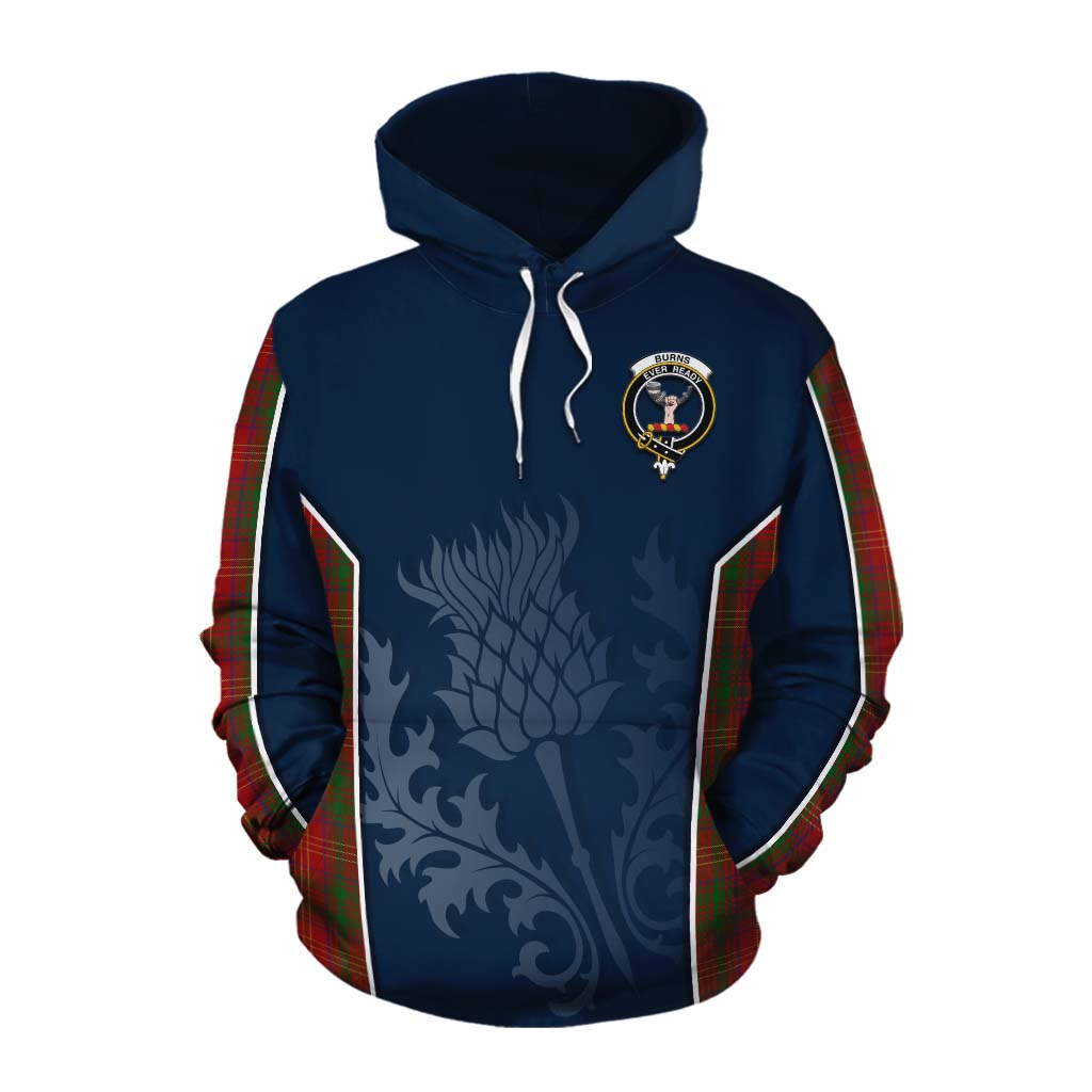 Tartan Vibes Clothing Burns Tartan Cotton Hoodie with Family Crest and Scottish Thistle Vibes Sport Style