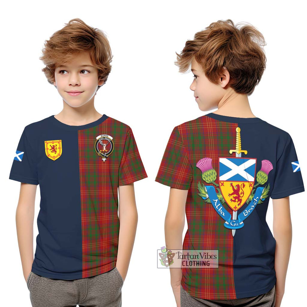 Tartan Vibes Clothing Burns Tartan Kid T-Shirt with Scottish Lion Royal Arm Half Style