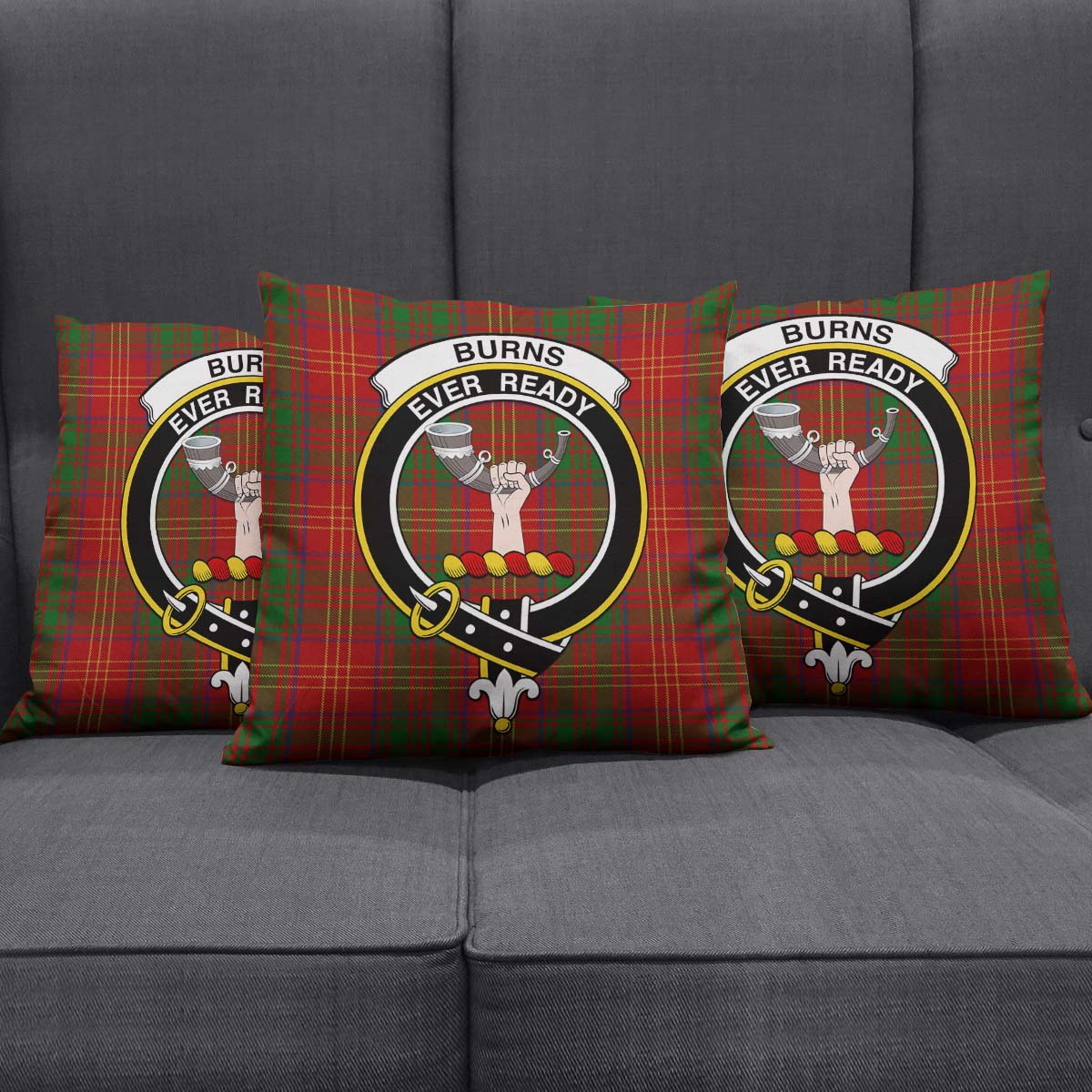 Burns Tartan Pillow Cover with Family Crest Square Pillow Cover - Tartanvibesclothing