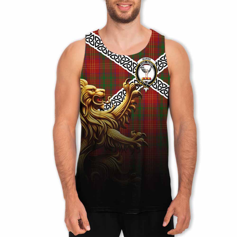 Burns Crest Tartan Men's Tank Top with Golden Lion Emblem Celtic Style Men - Tartan Vibes Clothing