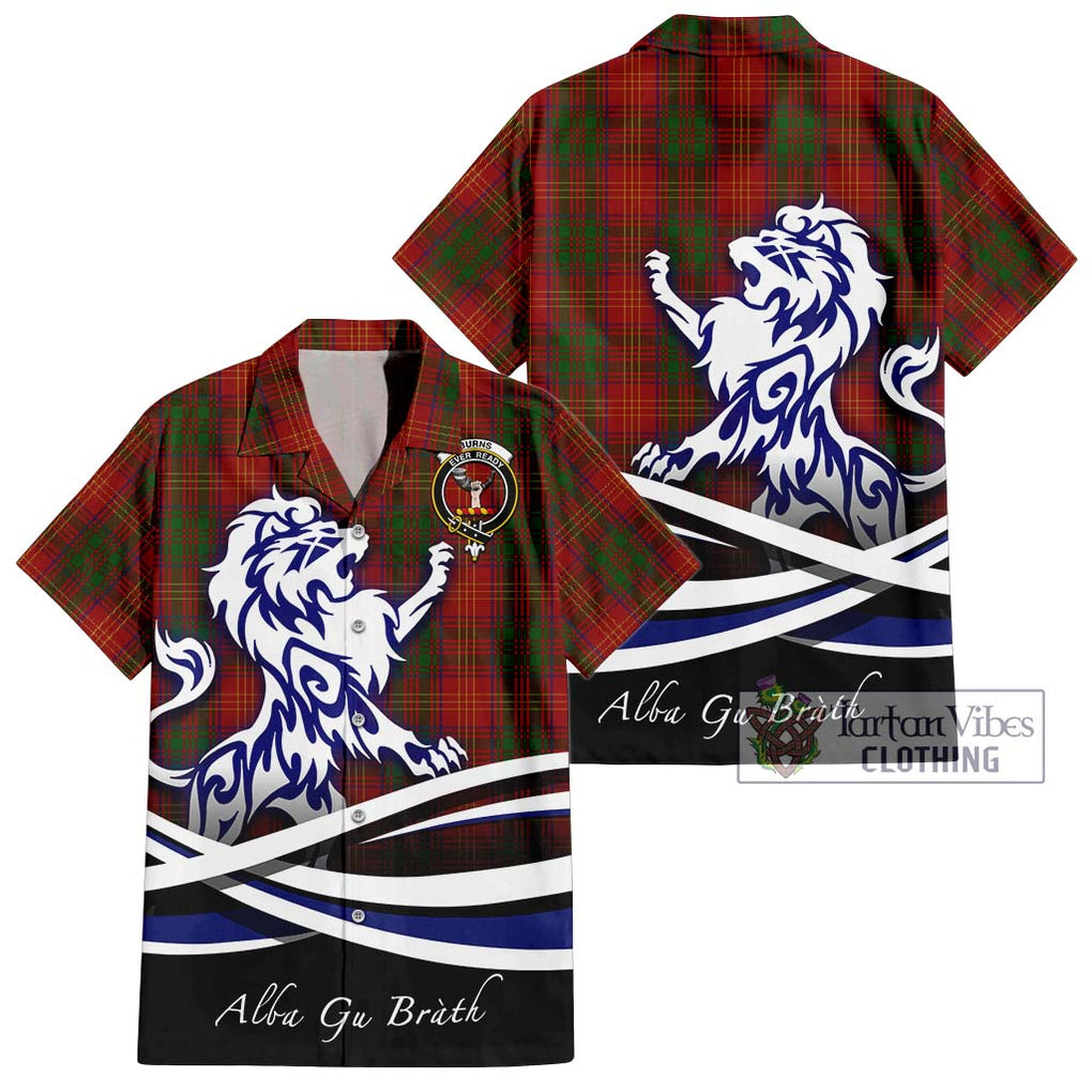 Burns Tartan Short Sleeve Button Shirt with Alba Gu Brath Regal Lion Emblem Kid - Tartanvibesclothing Shop