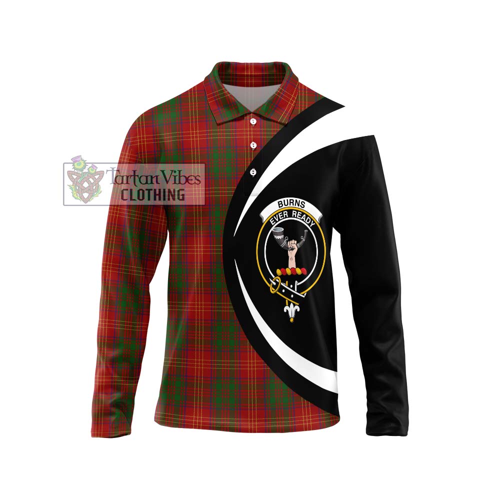 Burns Tartan Long Sleeve Polo Shirt with Family Crest Circle Style Unisex - Tartan Vibes Clothing