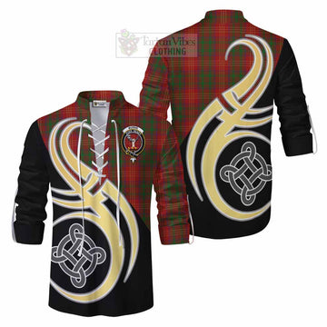 Burns Tartan Ghillie Kilt Shirt with Family Crest and Celtic Symbol Style