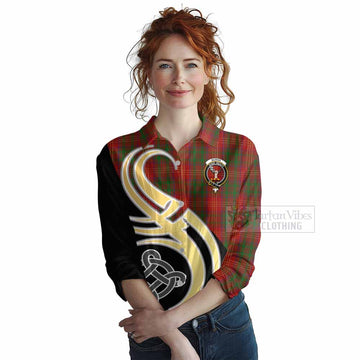 Burns Tartan Women's Casual Shirt with Family Crest and Celtic Symbol Style