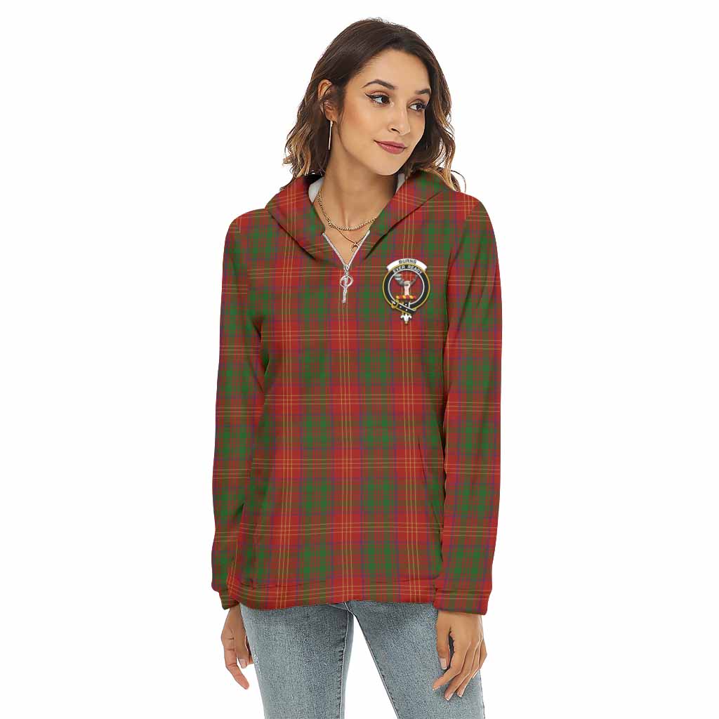 Burns Tartan Women's Borg Fleece Hoodie with Half Zip with Family Crest Female - Tartan Vibes Clothing
