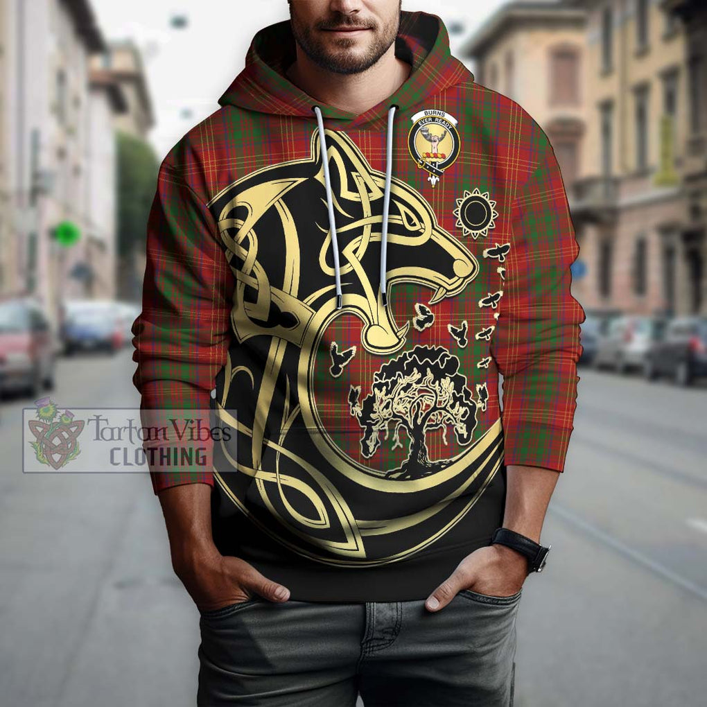 Burns Tartan Hoodie with Family Crest Celtic Wolf Style Zip Hoodie - Tartan Vibes Clothing