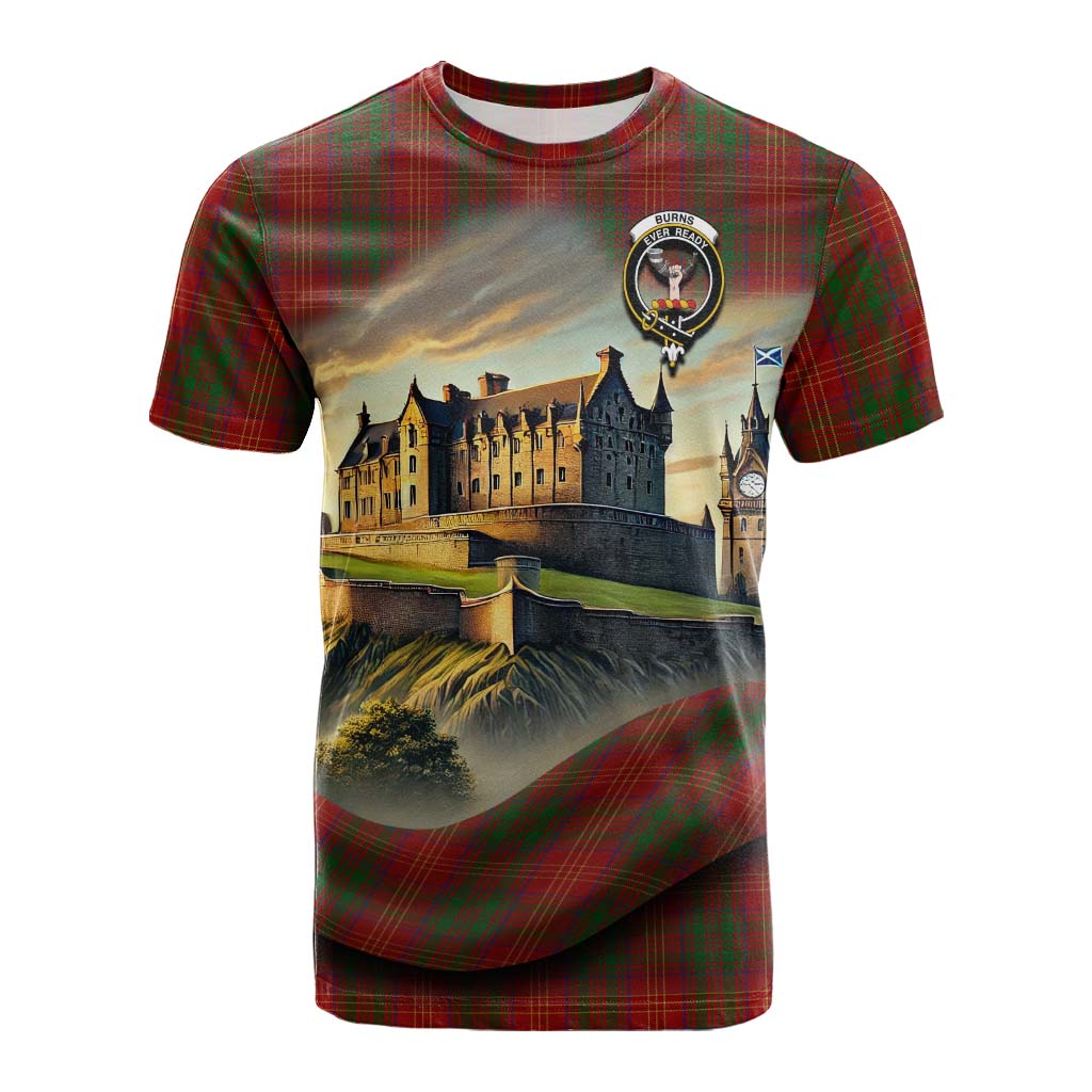 Burns Tartan Family Crest Cotton T-shirt with Scottish Ancient Castle Style Kid's Shirt - Tartan Vibes Clothing