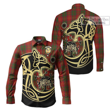 Burns Tartan Long Sleeve Button Shirt with Family Crest Celtic Wolf Style