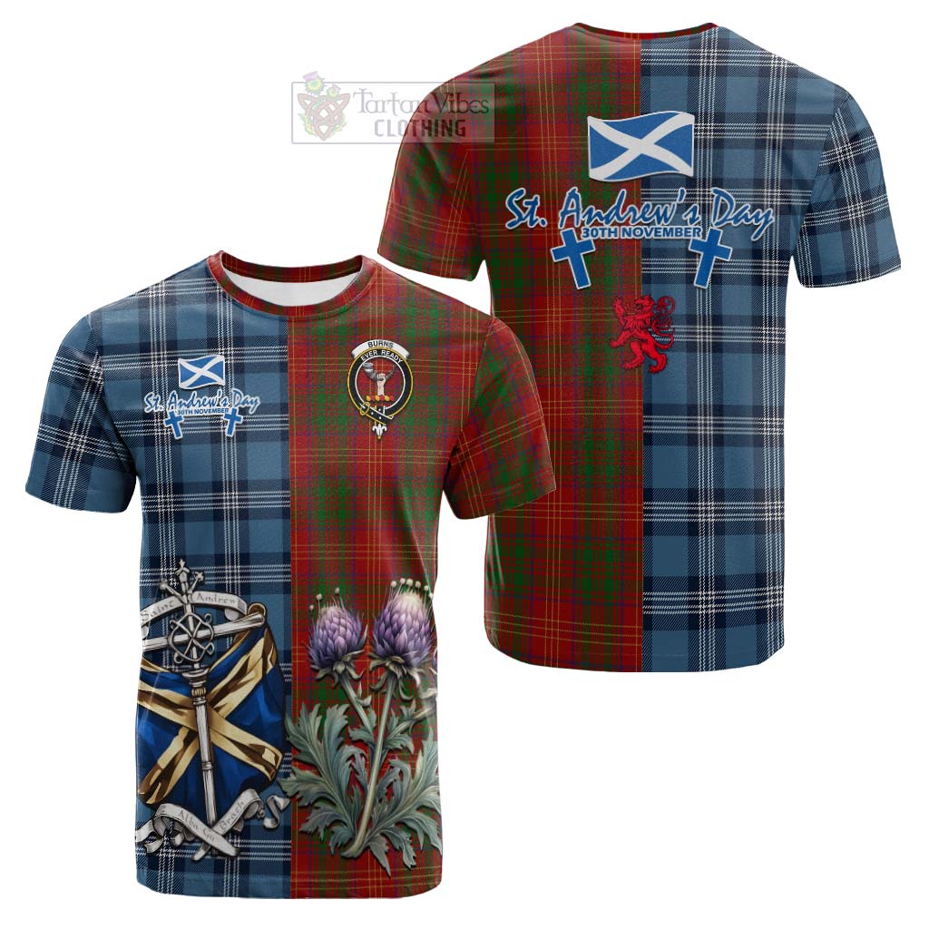 Tartan Vibes Clothing Burns Tartan Cotton T-shirt Happy St. Andrew's Day Half Tartan Style