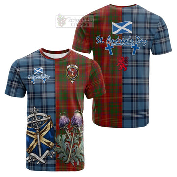 Burns Tartan Cotton T-shirt Happy St. Andrew's Day Half Tartan Style