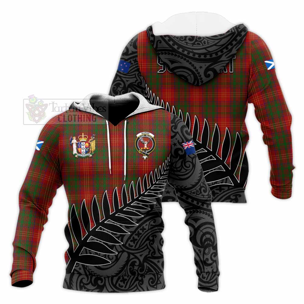 Tartan Vibes Clothing Burns Crest Tartan Knitted Hoodie with New Zealand Silver Fern Half Style