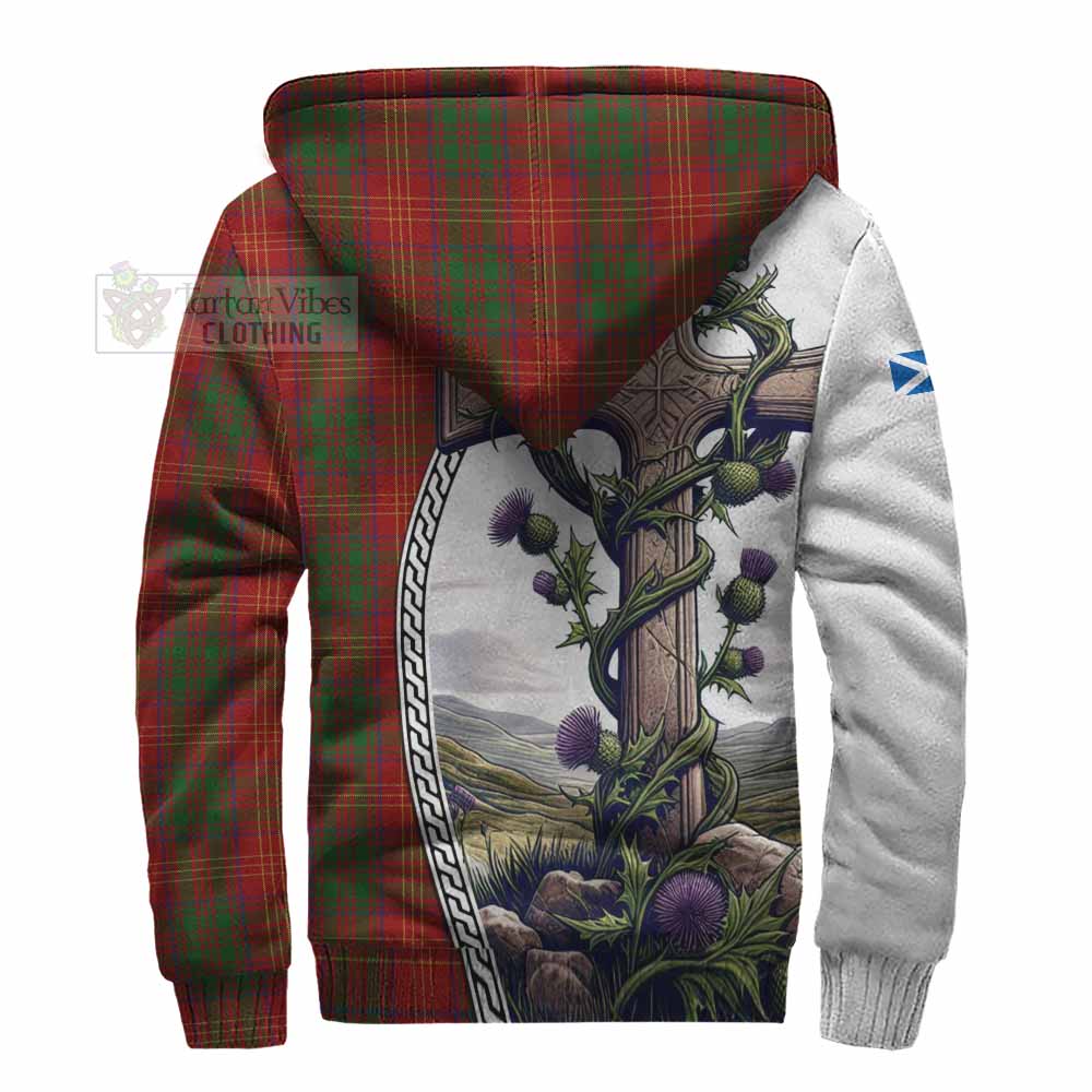 Tartan Vibes Clothing Burns Tartan Sherpa Hoodie with Family Crest and St. Andrew's Cross Accented by Thistle Vines