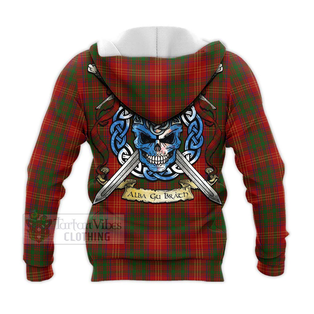 Tartan Vibes Clothing Burns Tartan Knitted Hoodie with Family Crest Celtic Skull Style