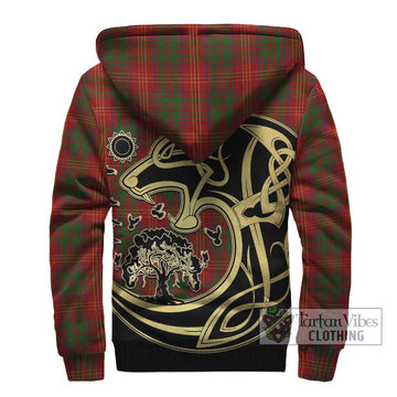 Burns Tartan Sherpa Hoodie with Family Crest Celtic Wolf Style