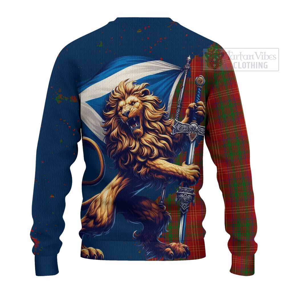 Tartan Vibes Clothing Burns Tartan Family Crest Knitted Sweater with Scottish Majestic Lion