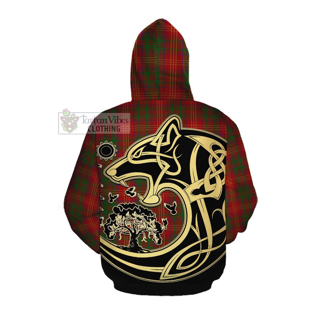 Tartan Vibes Clothing Burns Tartan Cotton Hoodie with Family Crest Celtic Wolf Style