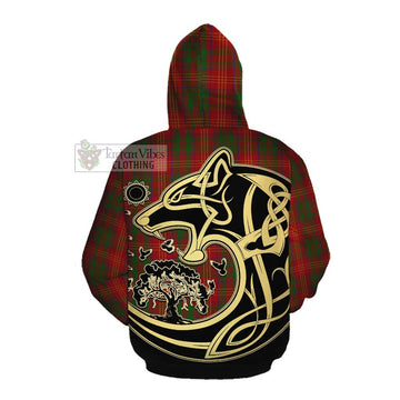 Burns Tartan Cotton Hoodie with Family Crest Celtic Wolf Style