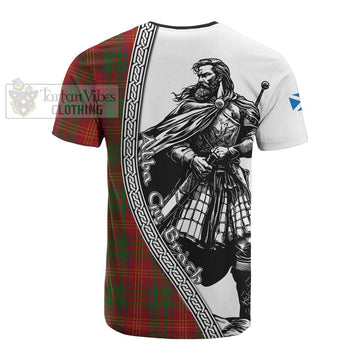 Burns Tartan Clan Crest Cotton T-shirt with Highlander Warrior Celtic Style