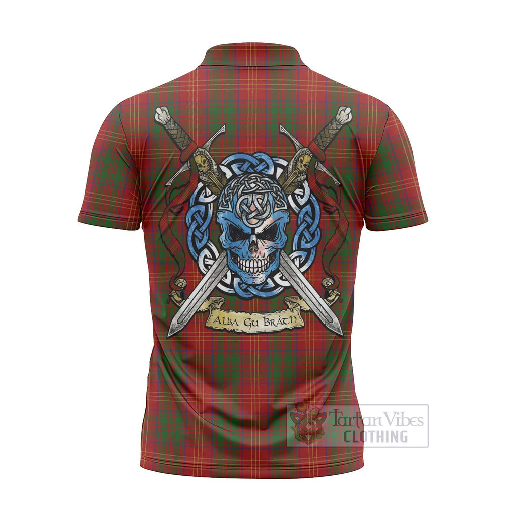 Tartan Vibes Clothing Burns Tartan Zipper Polo Shirt with Family Crest Celtic Skull Style