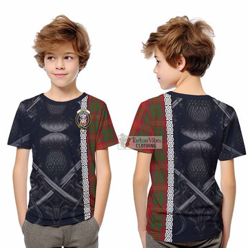 Burns Tartan Kid T-Shirt with Family Crest Cross Sword Thistle Celtic Vibes