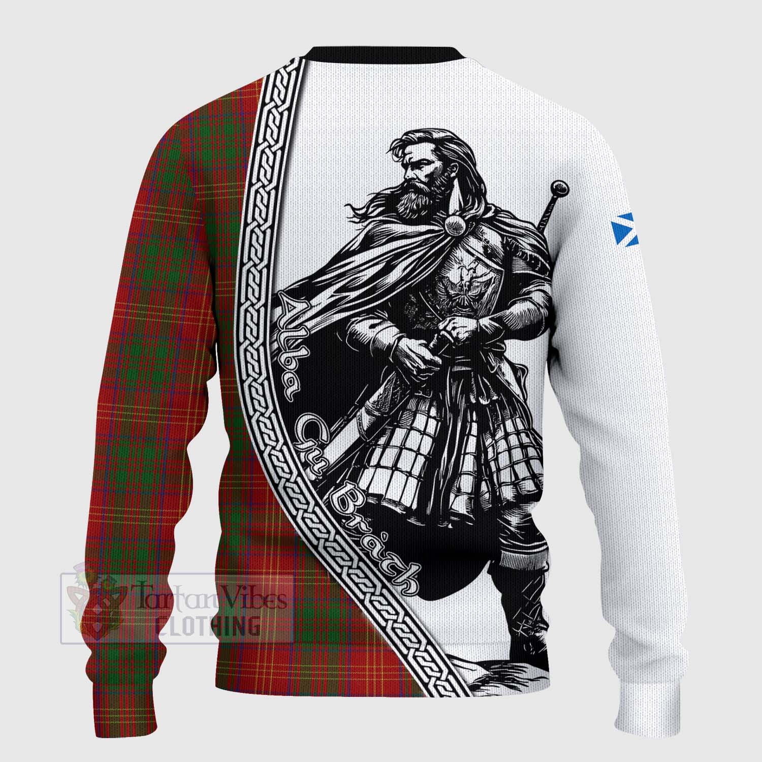 Tartan Vibes Clothing Burns Tartan Clan Crest Knitted Sweater with Highlander Warrior Celtic Style