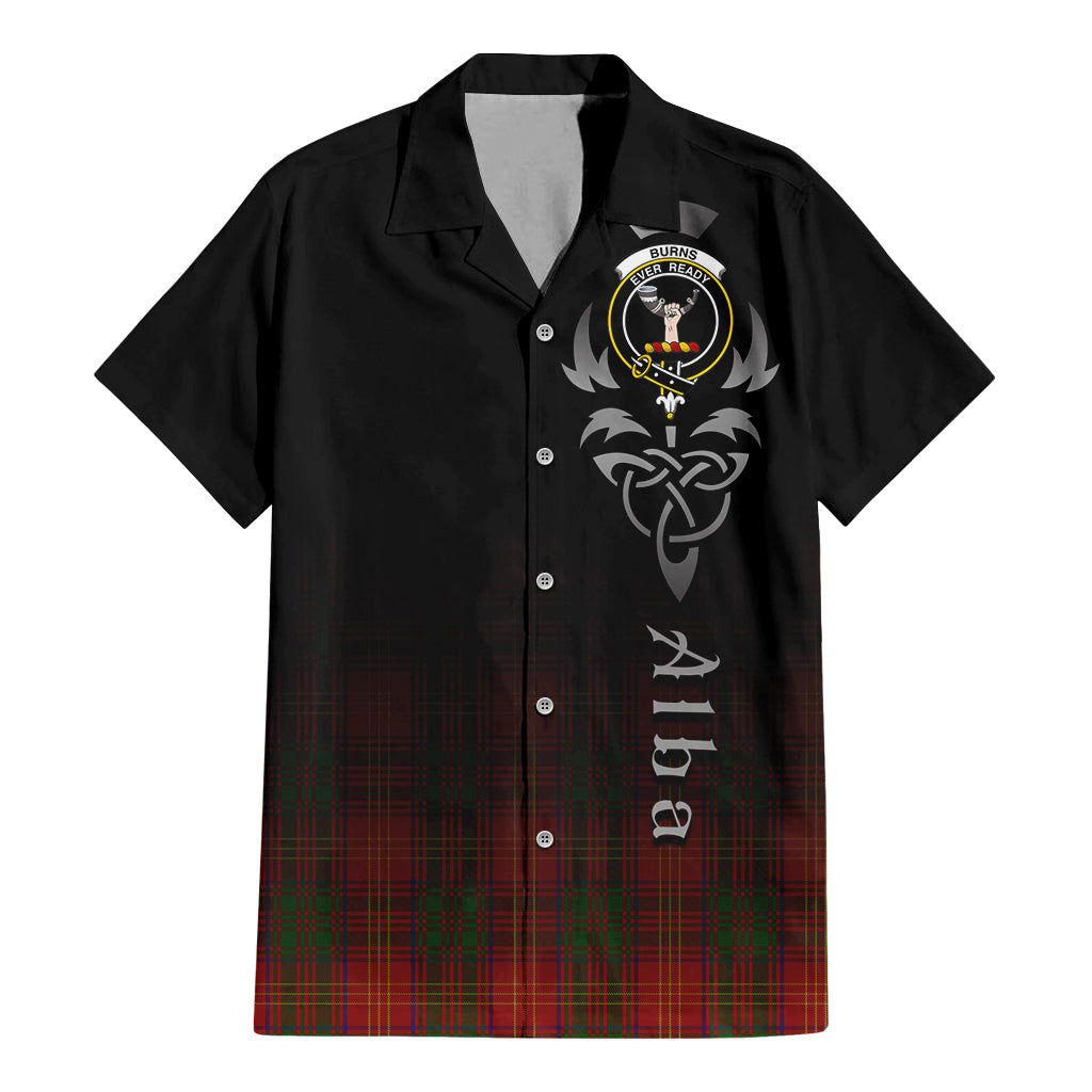 Tartan Vibes Clothing Burns Tartan Short Sleeve Button Up Featuring Alba Gu Brath Family Crest Celtic Inspired