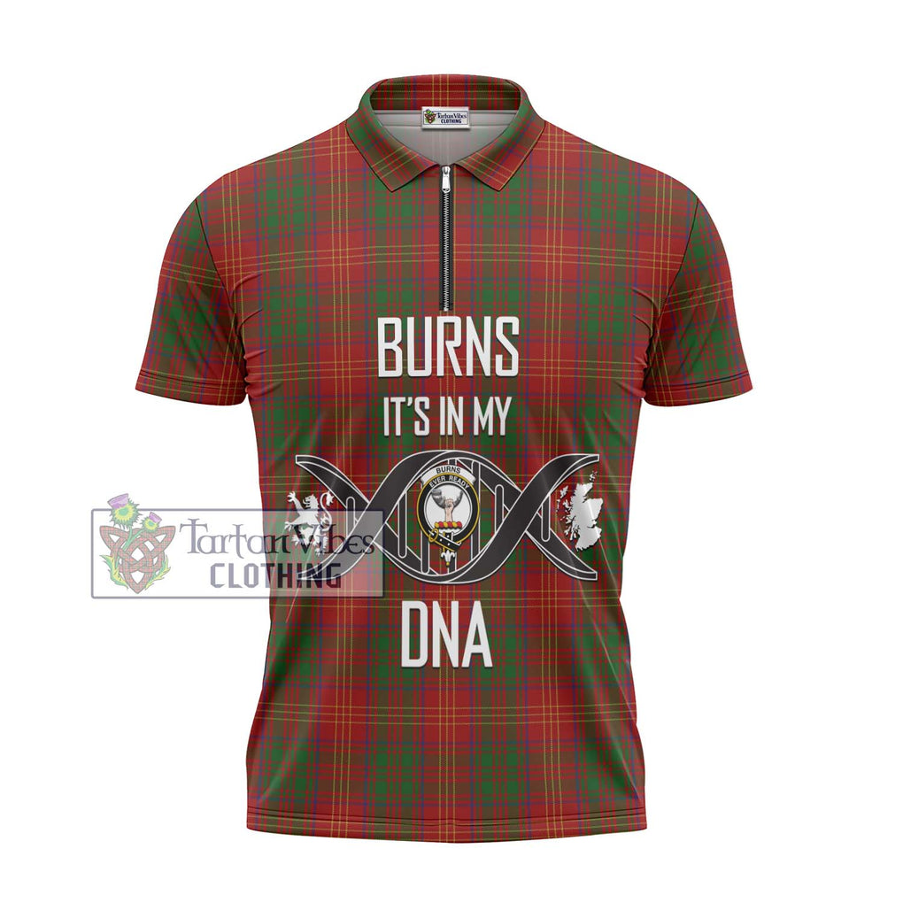 Burns Tartan Zipper Polo Shirt with Family Crest DNA In Me Style - Tartanvibesclothing Shop