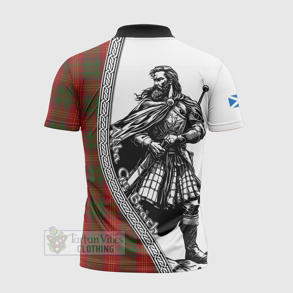 Tartan Vibes Clothing Burns Tartan Clan Crest Zipper Polo Shirt with Highlander Warrior Celtic Style