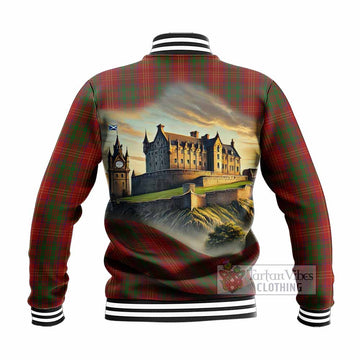 Burns Tartan Family Crest Baseball Jacket with Scottish Ancient Castle Style - Tartan Vibes Clothing