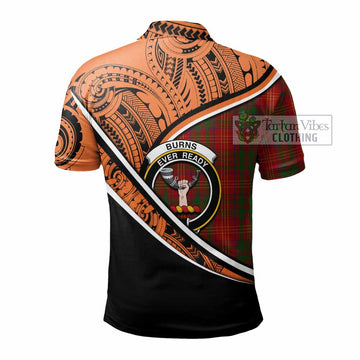 Burns Crest Tartan Polo Shirt with Polynesian Vibes Style - Orange Version