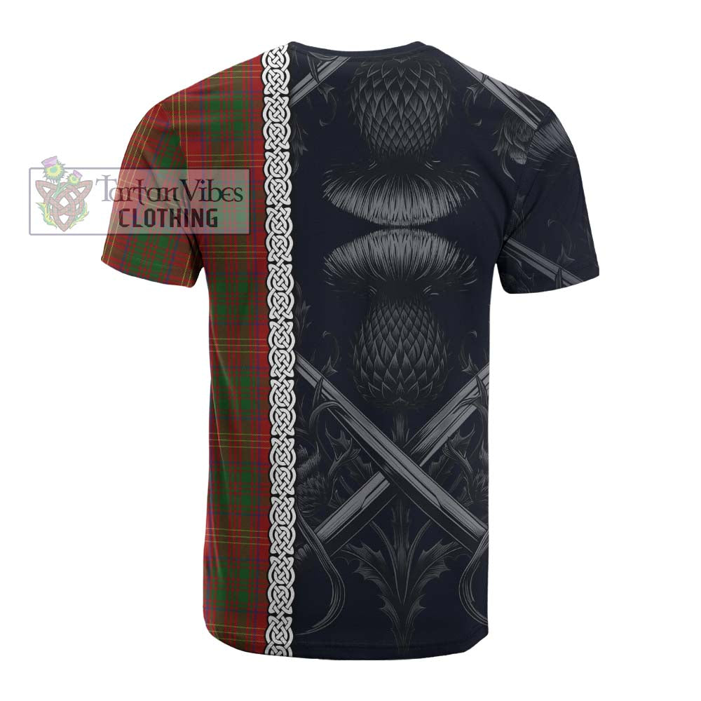 Burns Tartan Cotton T-shirt with Family Crest Cross Sword Thistle Celtic Vibes - Tartan Vibes Clothing