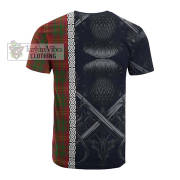 Burns Tartan Cotton T-shirt with Family Crest Cross Sword Thistle Celtic Vibes