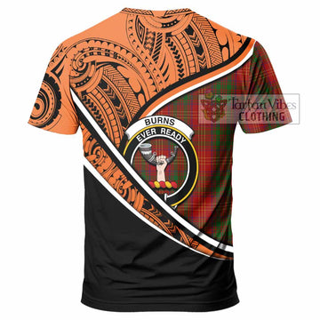 Burns Crest Tartan T-Shirt with Polynesian Vibes Style - Orange Version