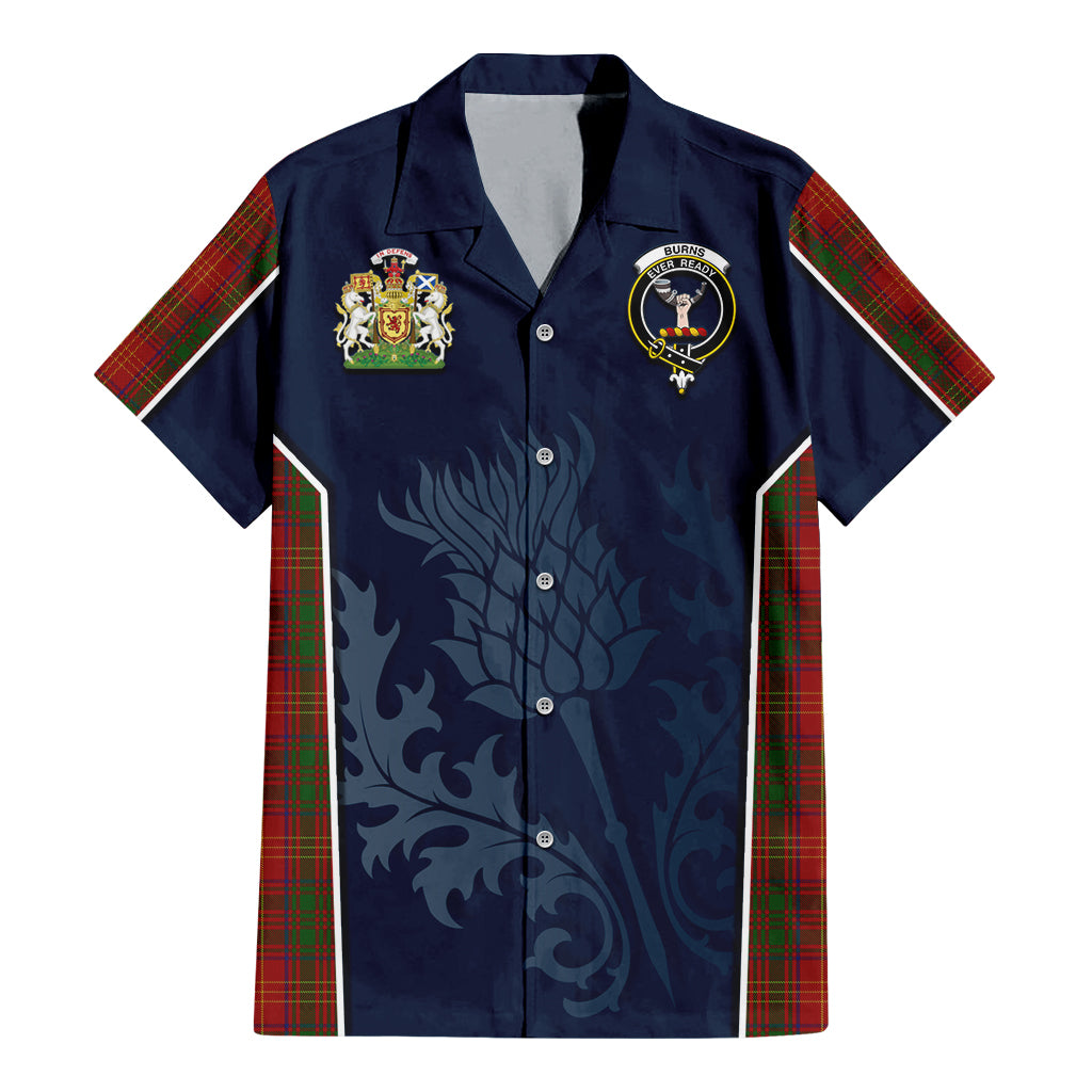 Tartan Vibes Clothing Burns Tartan Short Sleeve Button Up Shirt with Family Crest and Scottish Thistle Vibes Sport Style