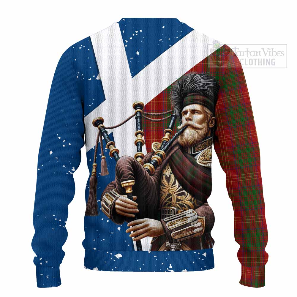 Tartan Vibes Clothing Burns Tartan Knitted Sweater with Family Crest Scottish Bagpiper Vibes