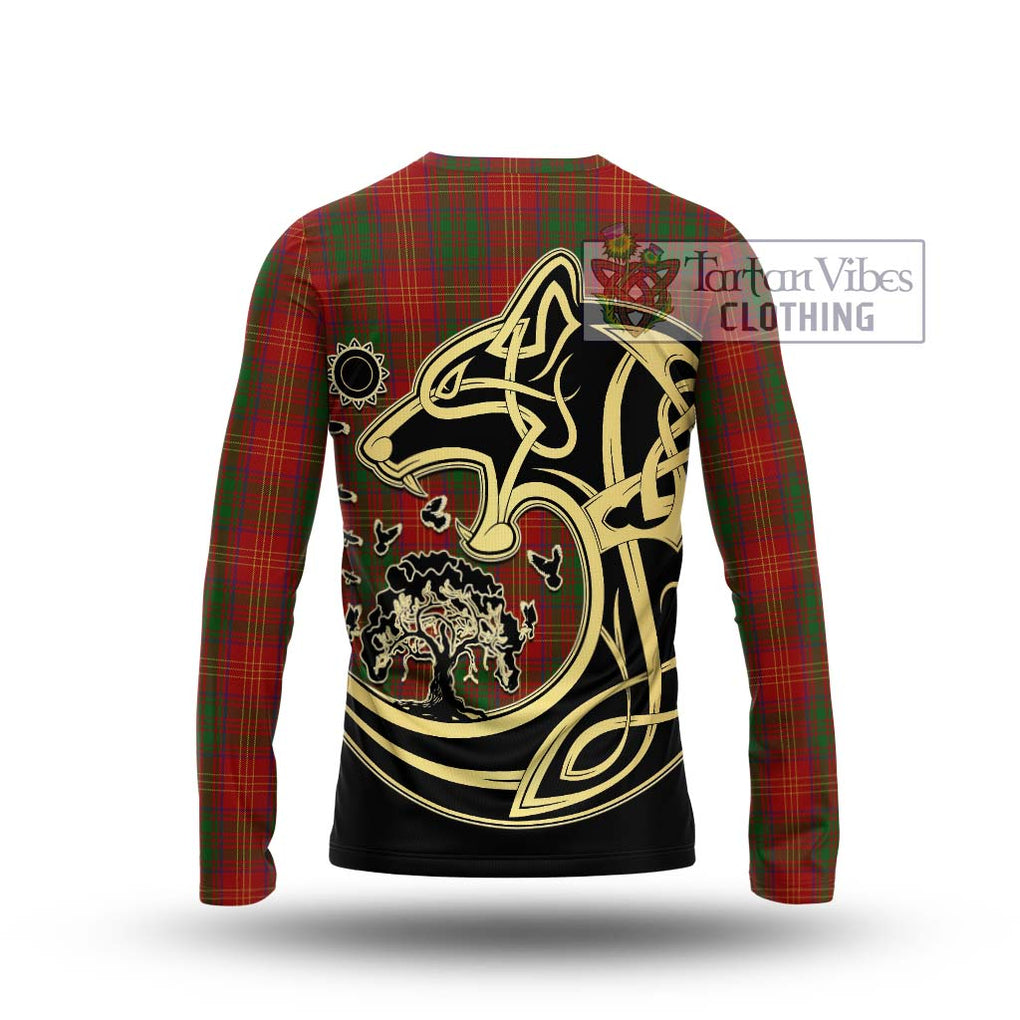 Burns Tartan Long Sleeve T-Shirt with Family Crest Celtic Wolf Style - Tartan Vibes Clothing