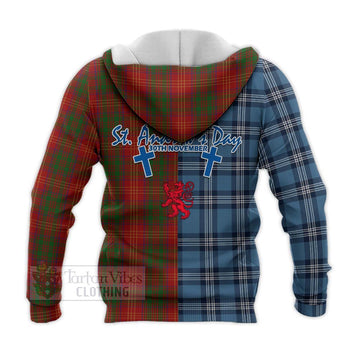 Burns Tartan Knitted Hoodie Happy St. Andrew's Day Half Tartan Style